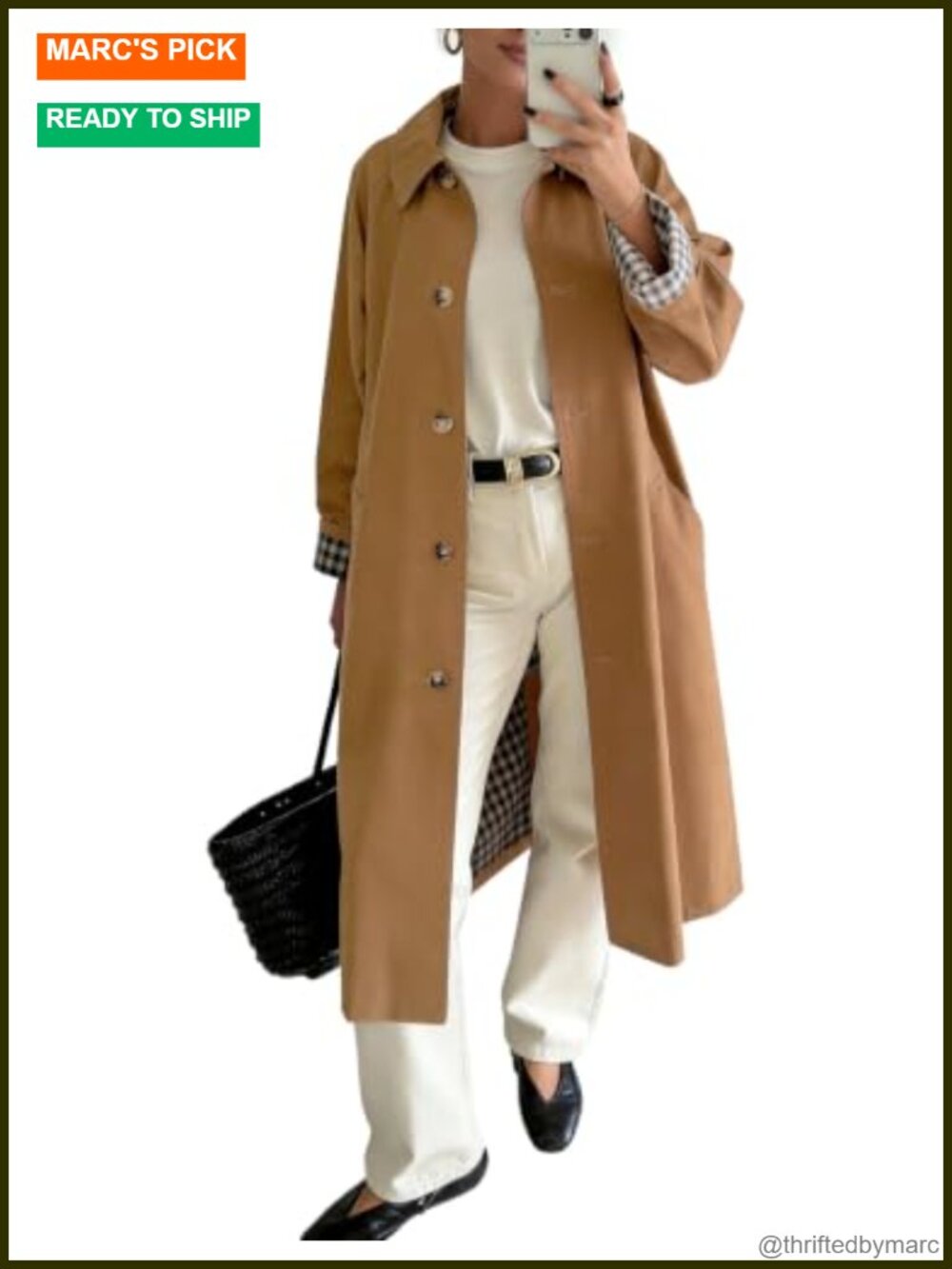 Women's Classic Windproof Trench Coat Oversized Plaid Lining Long Overcoat